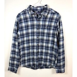 Patagonia Lightweight Fjord Flannel Shirt Men's Small Blue Plaid Organic Cotton